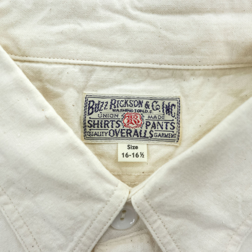 BUZZ RICKSON'S BR25996 Cotton Two-Pocket Work Shirt Ivory Made in Japan Size 16-16 1/2 WHITE CHAMBRAY WORK SHIRT (LONG SLEEVE) 50s