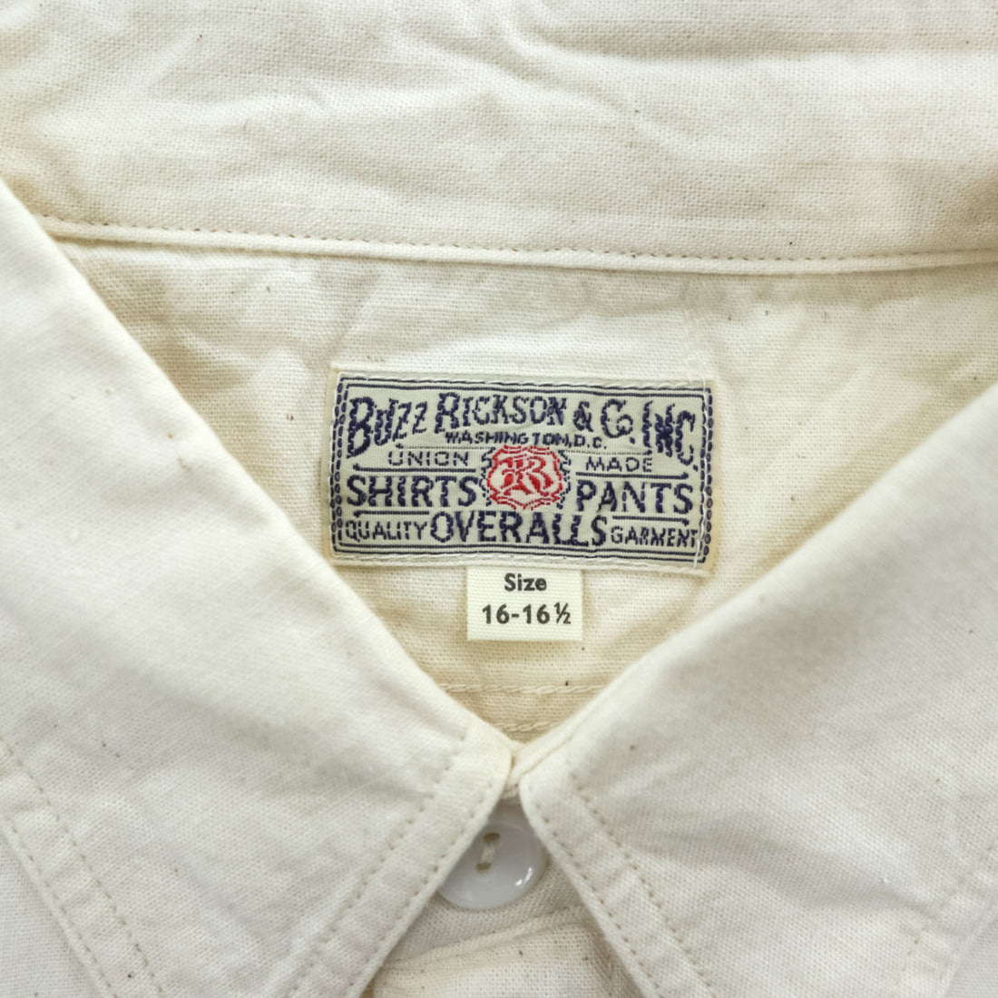 BUZZ RICKSON'S BR25996 Cotton Two-Pocket Work Shirt Ivory Made in Japan Size 16-16 1/2 WHITE CHAMBRAY WORK SHIRT (LONG SLEEVE) 50s