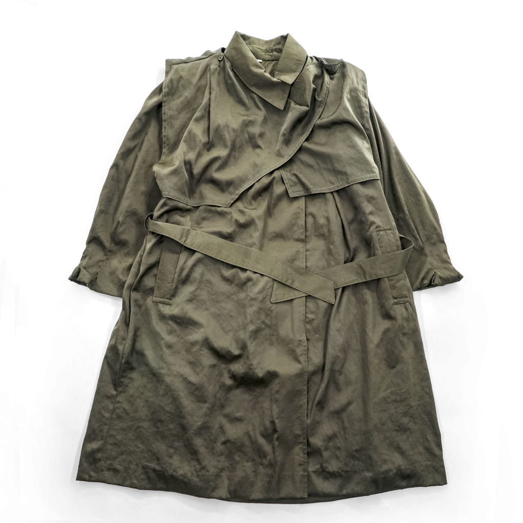 Vintage Belted Trench Coat 日本製 トレンチコート M ブラウン ベルト付 ライナー着脱 アシンメトリー