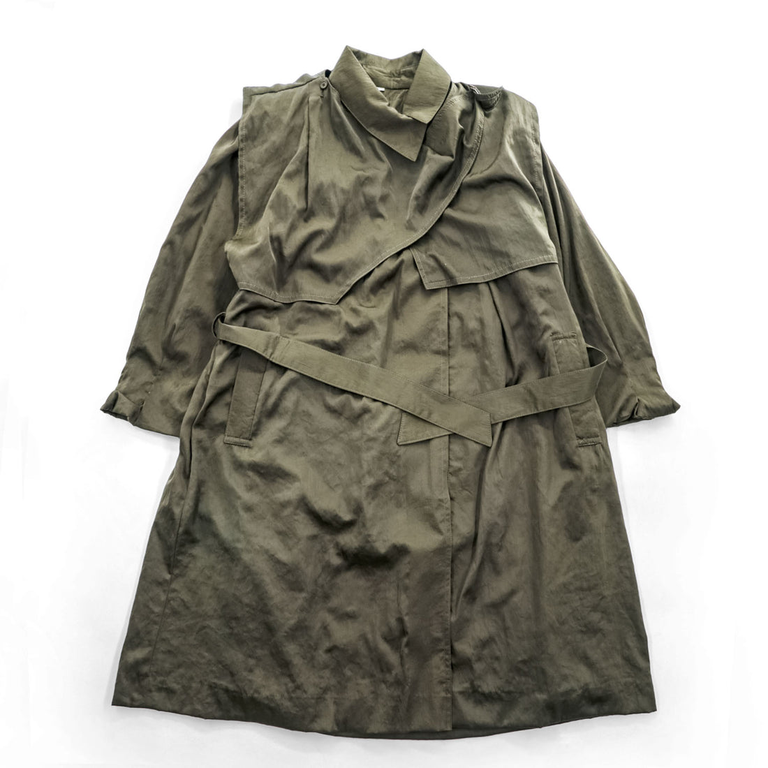 Vintage Belted Trench Coat 日本製 トレンチコート M ブラウン ベルト付 ライナー着脱 アシンメトリー