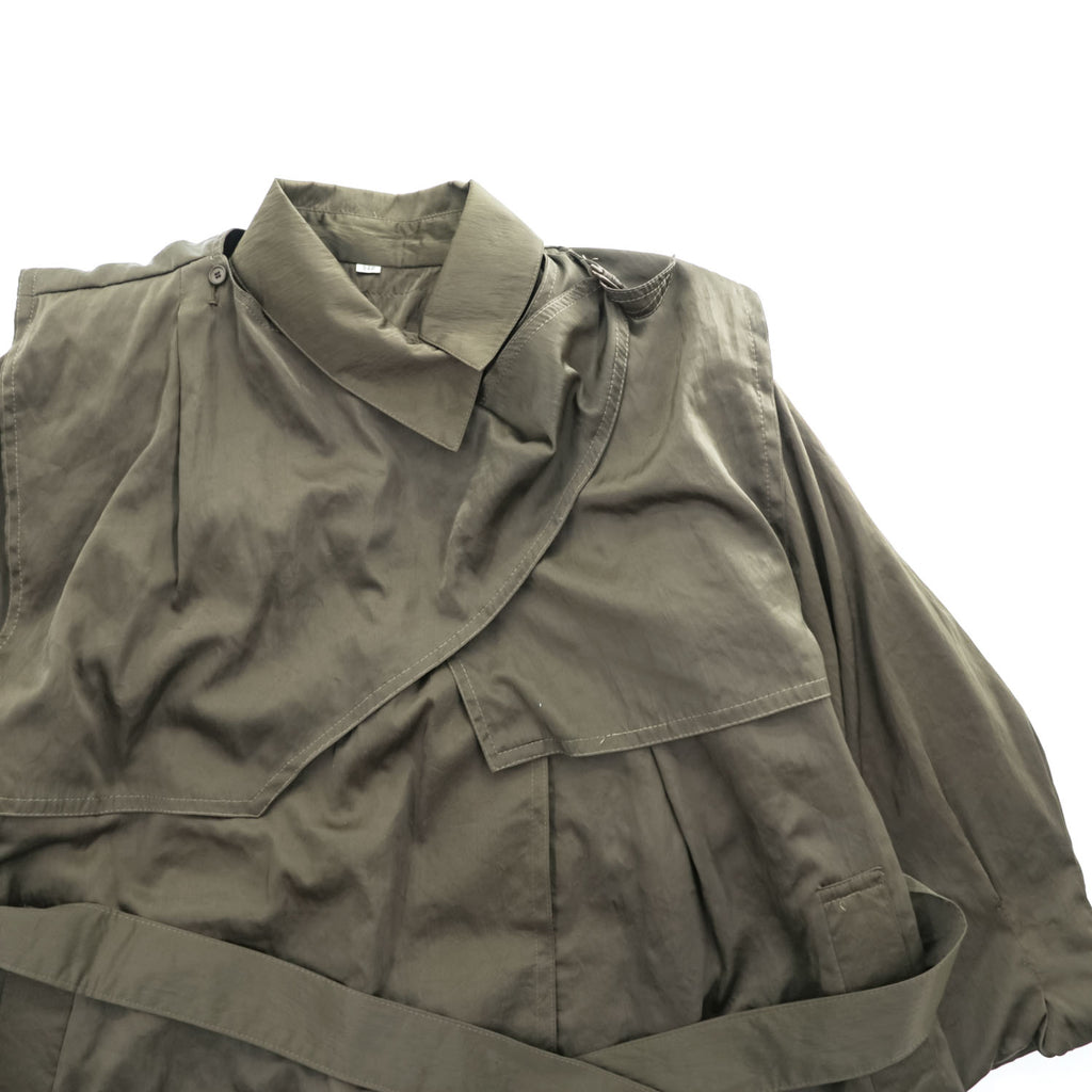 Vintage Belted Trench Coat 日本製 トレンチコート M ブラウン ベルト付 ライナー着脱 アシンメトリー