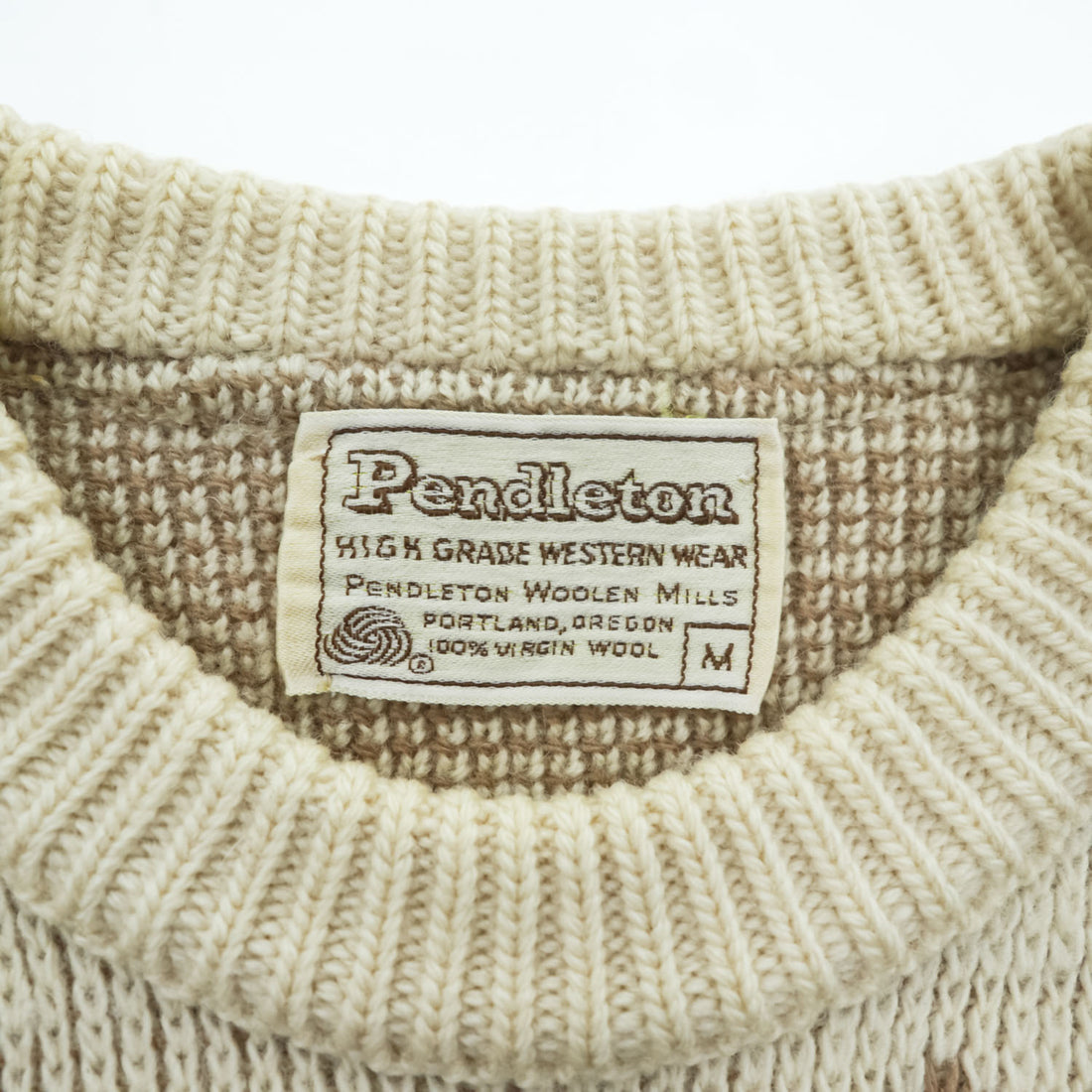 PENDLETON 70年代 USA製 ヴィンテージ 100%バージンウール ニット セーター M ベージュ 白タグ ネイティブ柄