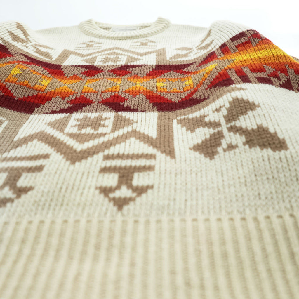 PENDLETON 70年代 USA製 ヴィンテージ 100%バージンウール ニット セーター M ベージュ 白タグ ネイティブ柄