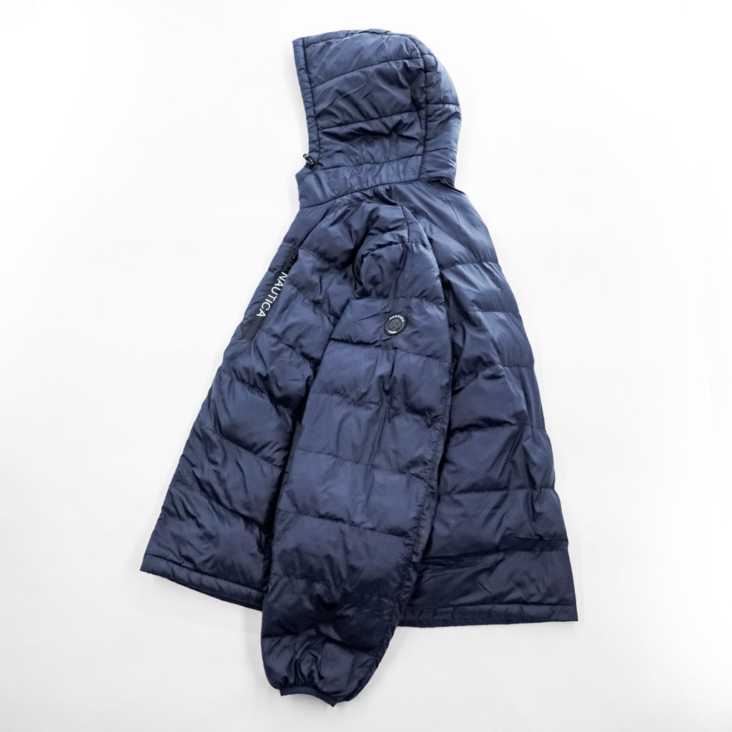 NAUTICA ダウンジャケット XL ネイビー 防水 ドローコード フード付き ジップポケット LIGHT WEIGHT