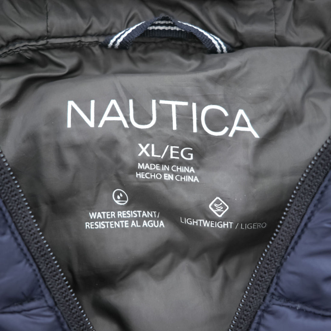 NAUTICA ダウンジャケット XL ネイビー 防水 ドローコード フード付き ジップポケット LIGHT WEIGHT