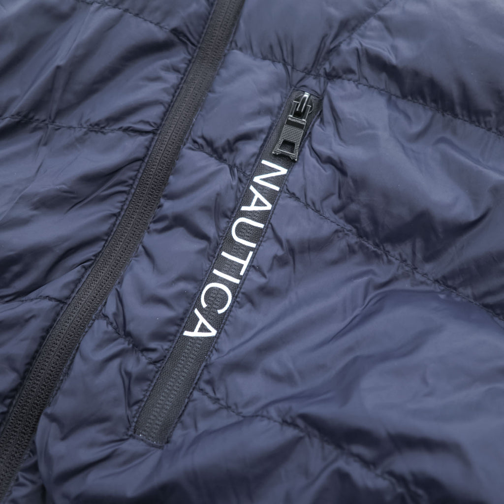 NAUTICA ダウンジャケット XL ネイビー 防水 ドローコード フード付き ジップポケット LIGHT WEIGHT