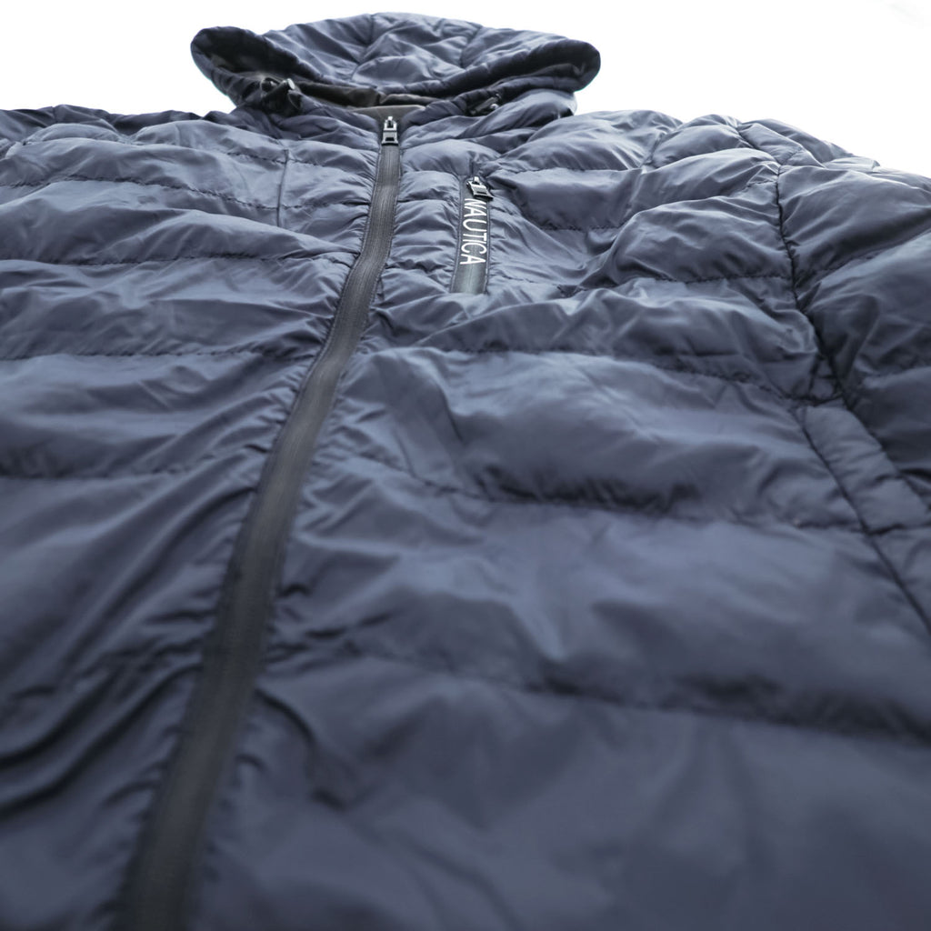 NAUTICA ダウンジャケット XL ネイビー 防水 ドローコード フード付き ジップポケット LIGHT WEIGHT