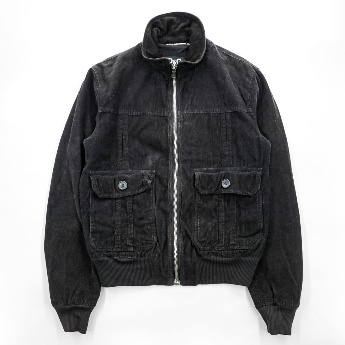D&G DOLCE&GABBANA Black Corduroy Zip-Up Bomber Jacket Size 48 RB0236/STN03