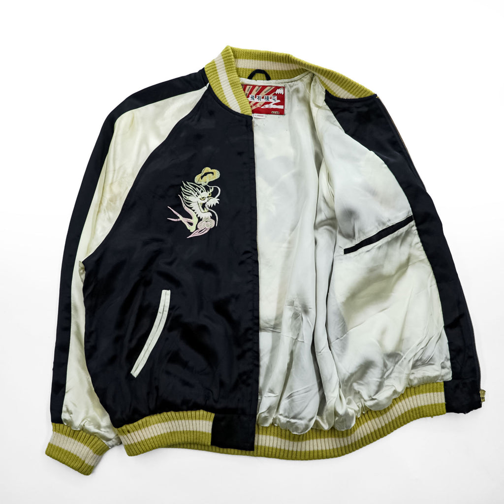 1990s HOUSTON Dragon Embroidered Souvenir Jacket Navy Size L - photo 2