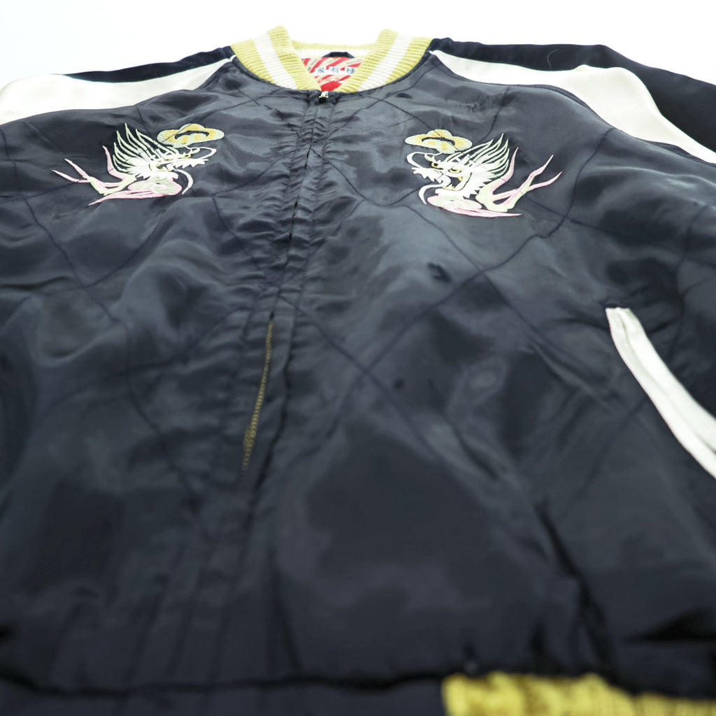 1990s HOUSTON Dragon Embroidered Souvenir Jacket Navy Size L - photo 11