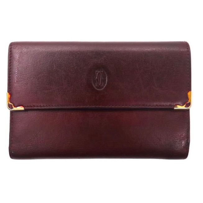 Cartier Mustline Clasp Trifold Wallet Bordeaux Leather Old