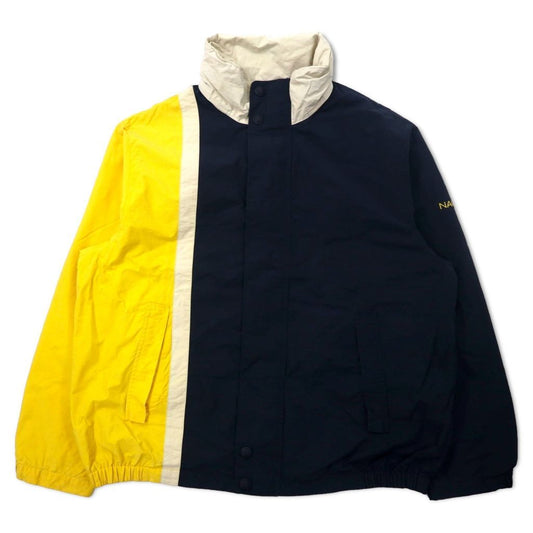 NAUTICA 00's Sailing Jacket XXL Navy Yellow Cotton Nylon Hood Retractable Big Size