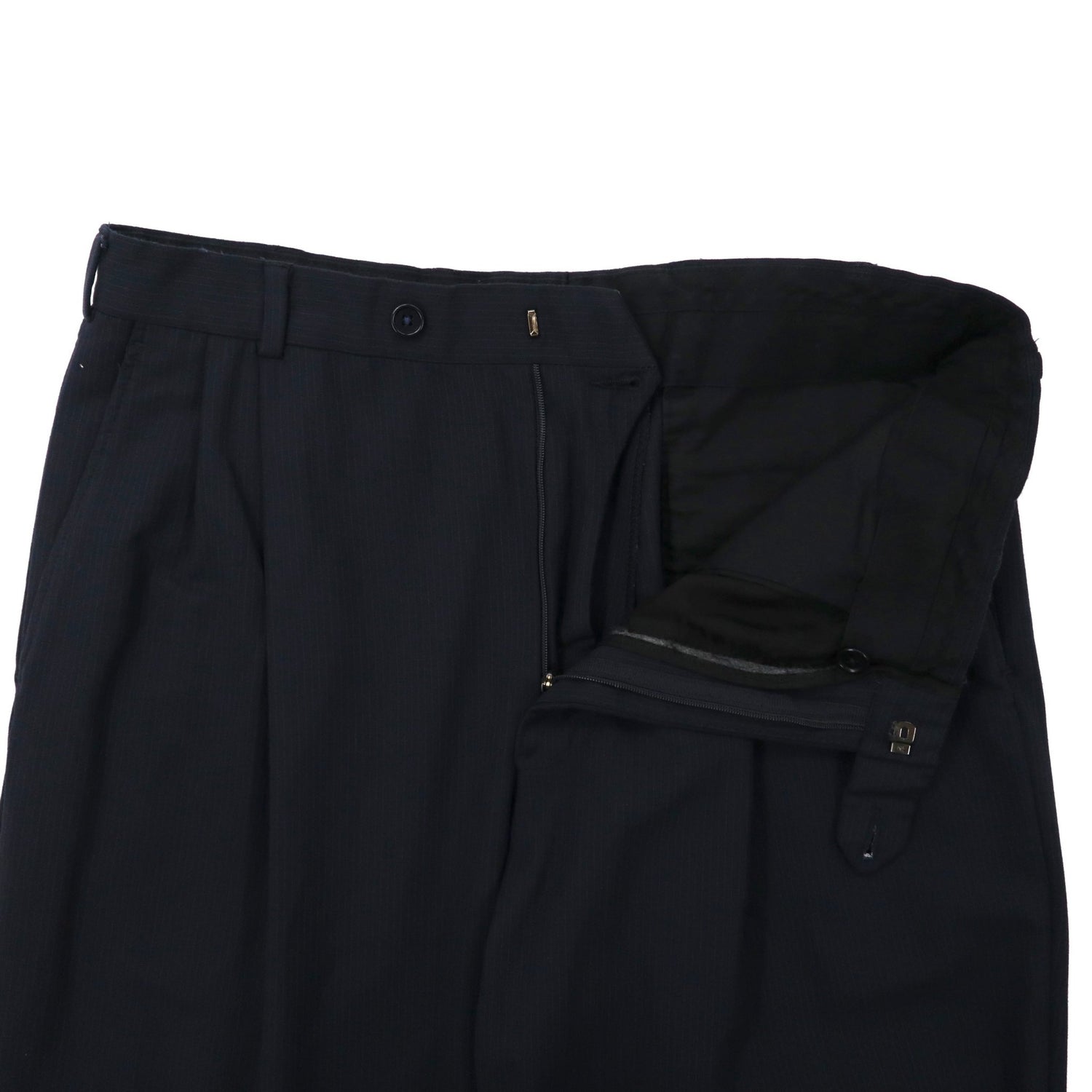 346 BROOKS BROTHERS 2タック スラックスパンツ 34 ネイビー ストライプ ウール SPANDEX エジプト製 - 日本然リトテ