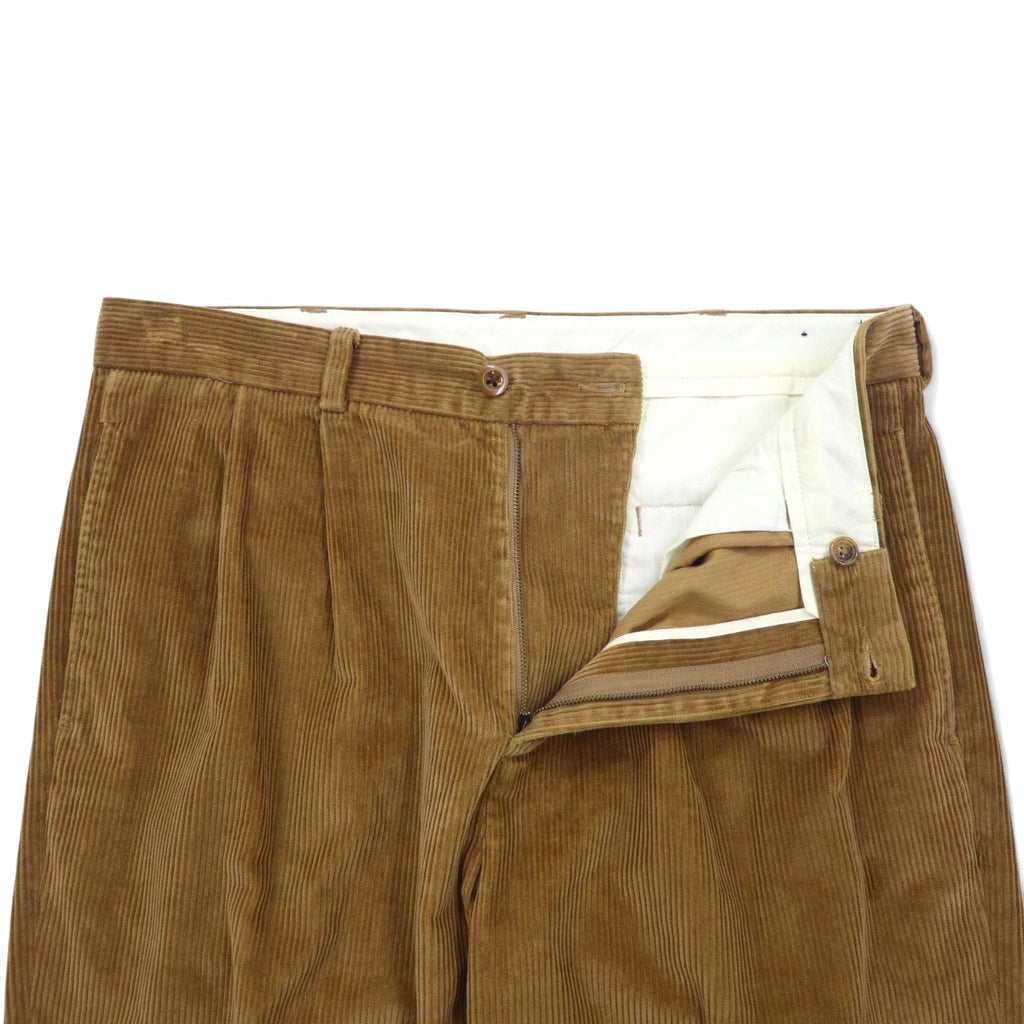 346 BROOKS BROTHERS タック ワイド コーデュロイパンツ 35 ブラウン コットン フランス製生地 - 日本然リトテ