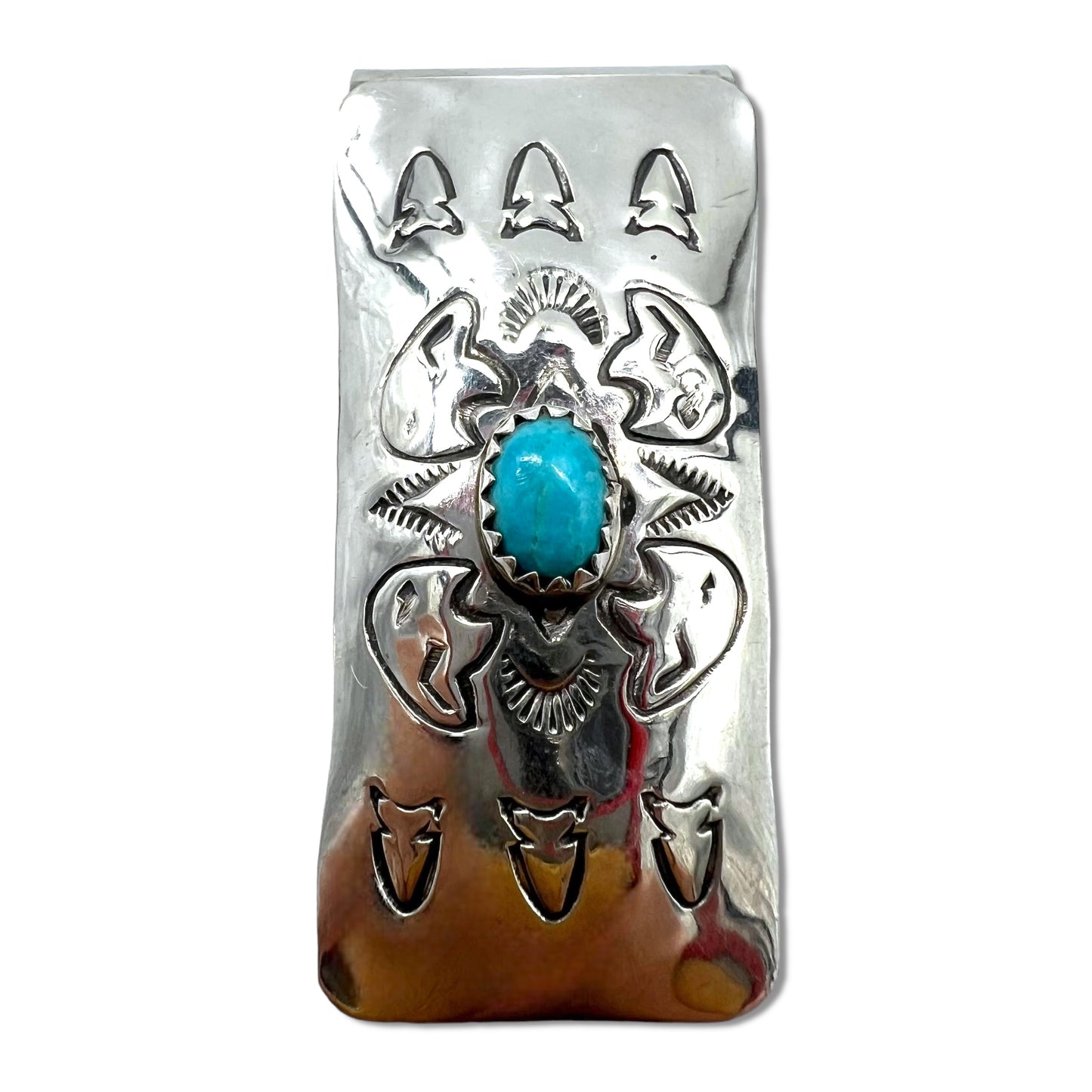 Navajo Indian Jewelry Money Clip Turquoise ナバホ族 インディアンジュエリー マネークリップ ターコイズ スタンプワーク
