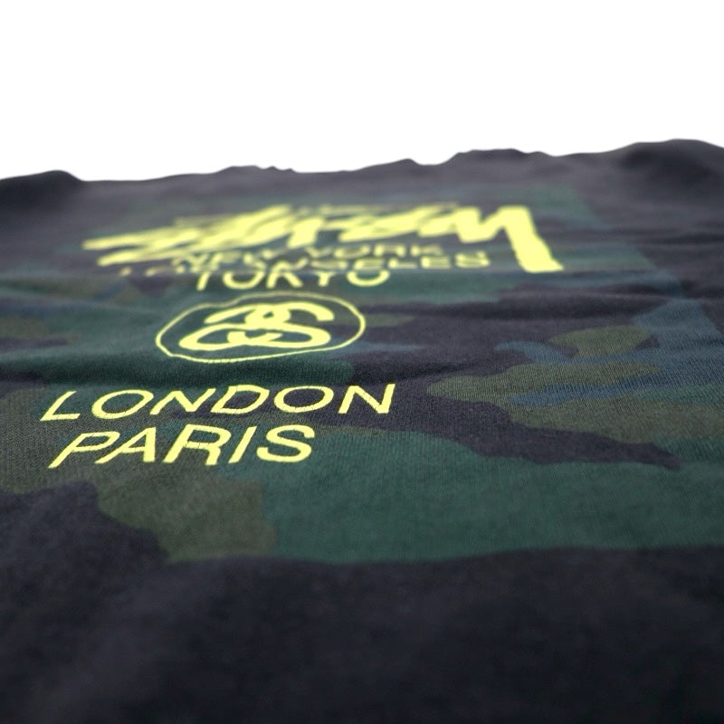 STUSSY USA Made World Tour Crew Neck Sweatshirt L Black Camo WT Camo Block Sweat