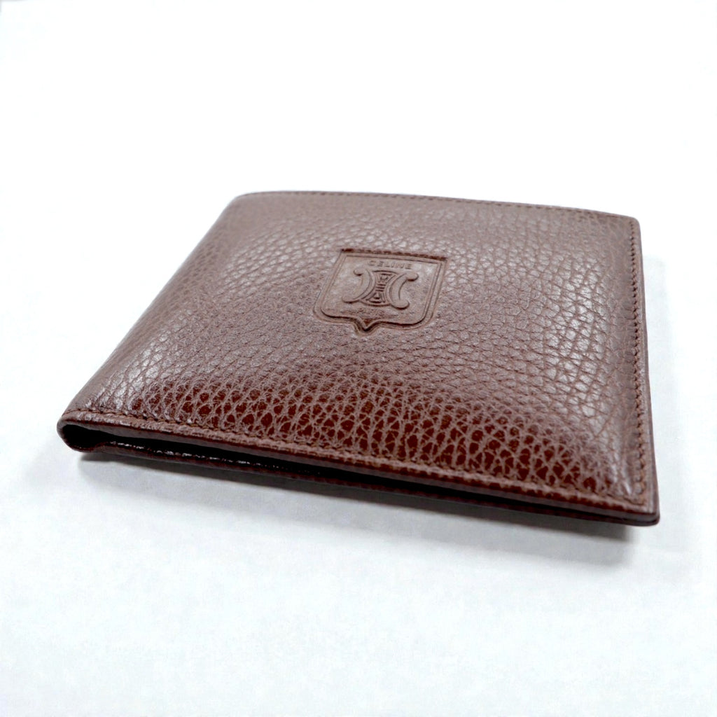 CELINE Bifold Wallet Brown Leather Embossed Triomphe Engraved Old Unused Item