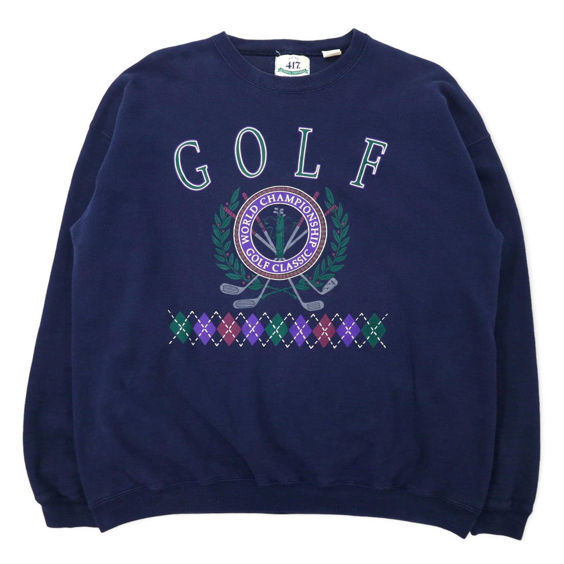 417 by VAN HEUSEN USA製 80年代 プリント スウェット L ネイビー コットン 裏起毛 GOLF - 日本然リトテ