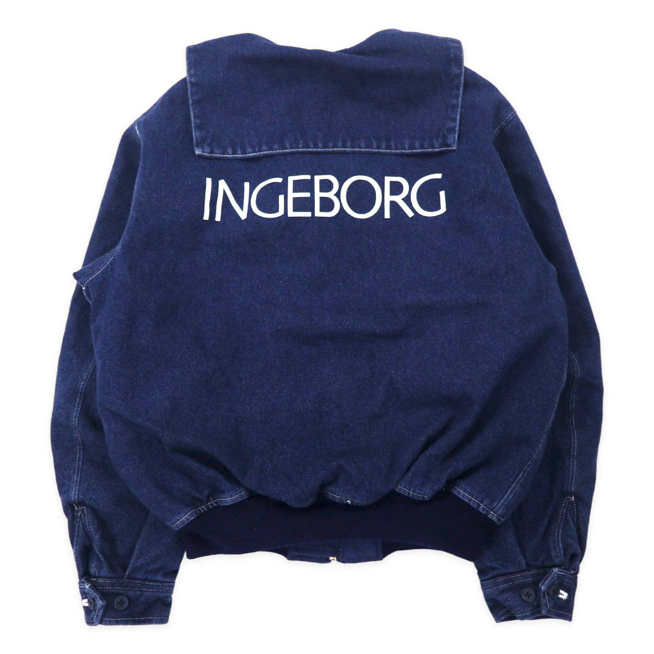 IngeBorg Sailor COLLAR Bomber Jacket Denim Jacket Free Blue Cotton