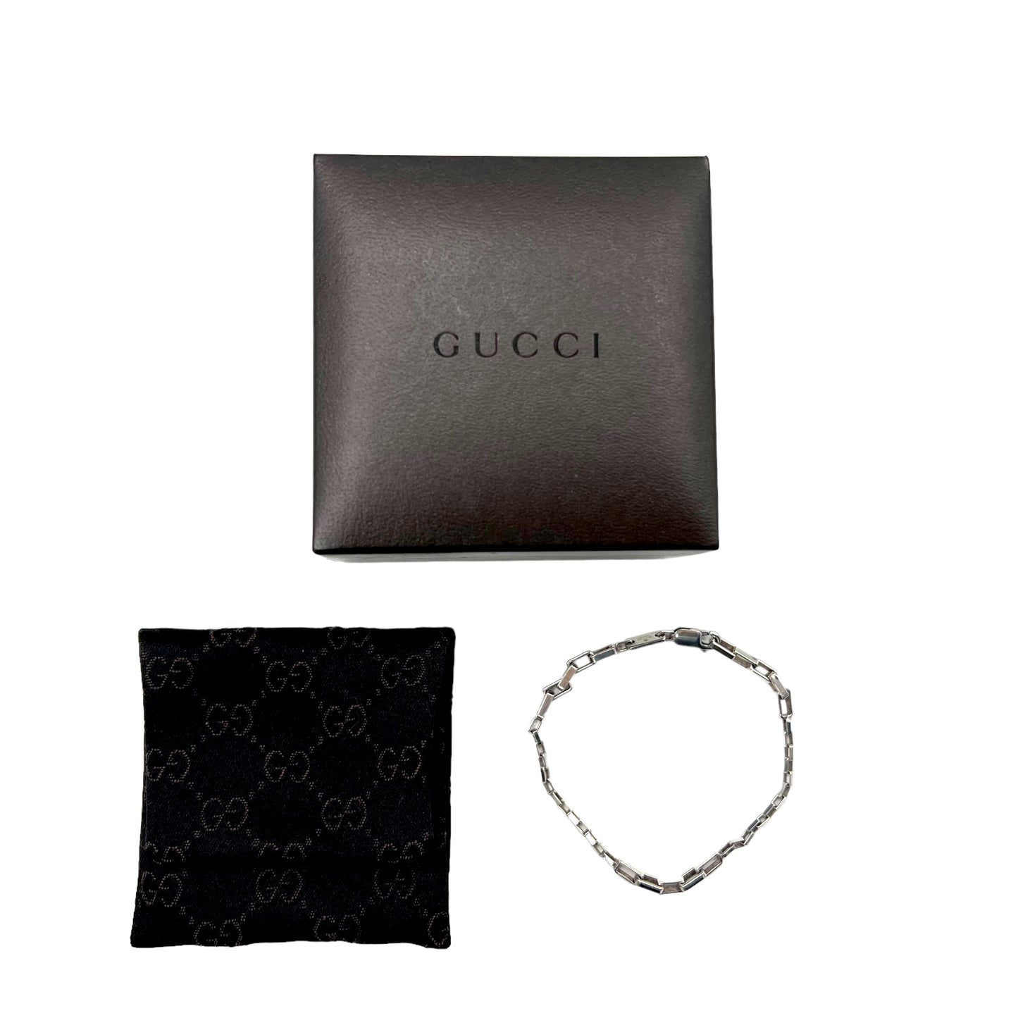 GUCCI ボックスチェーン リンク ブレスレット 18cm シルバー スクエア 925 イタリア製