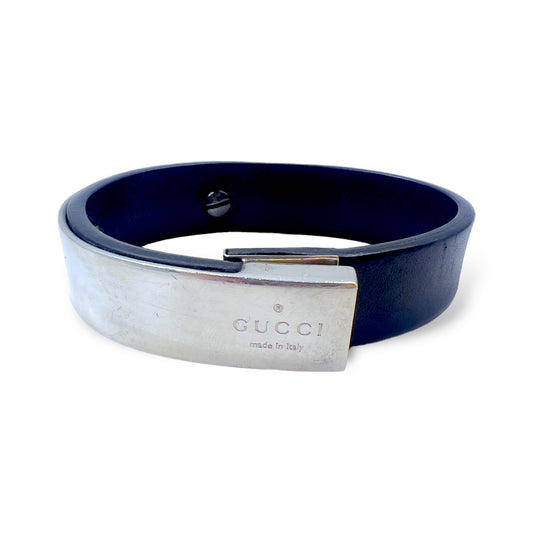 日本然リトテ-古着オンライン-GUCCI ブレスレット レザー シルバー 925 ブラック イタリア製-GUCCI Bracelet Leather Silver 925 Black Italian MADE