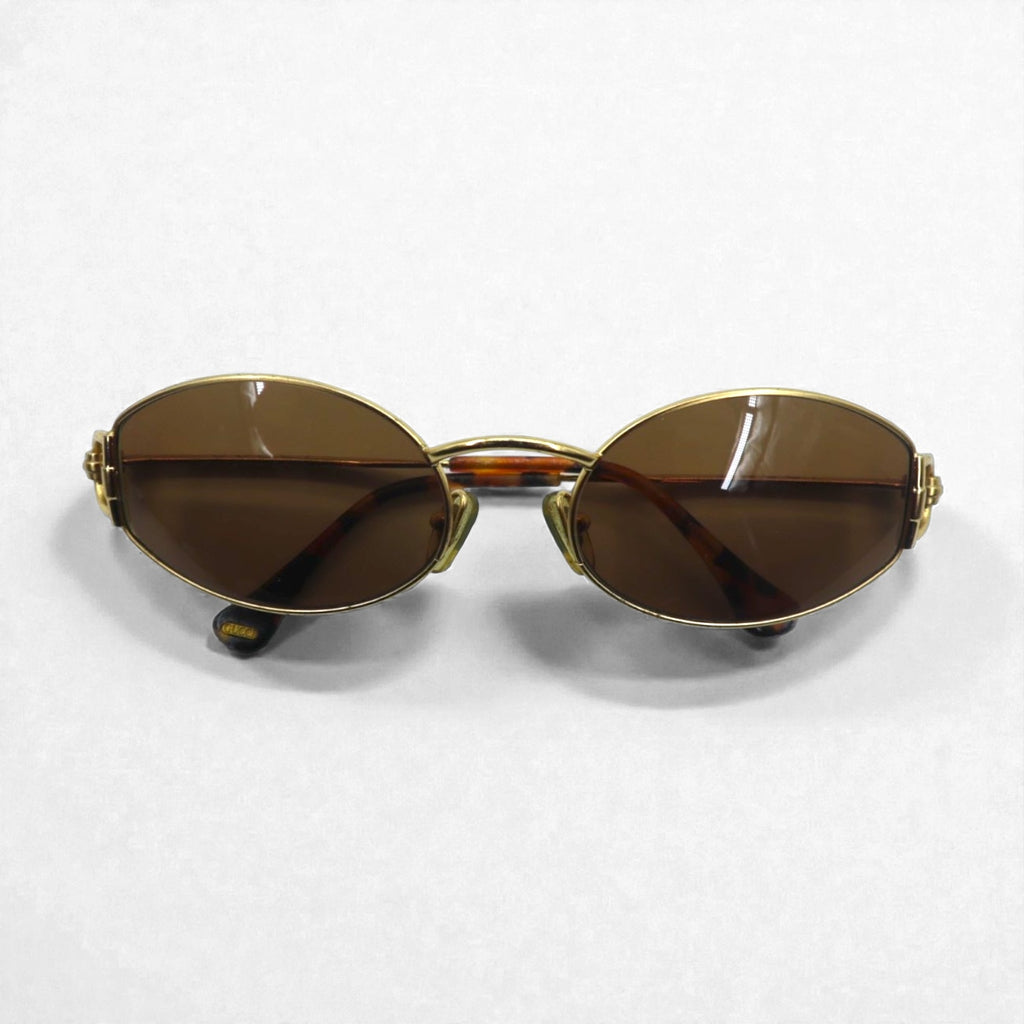 GUCCI Vintage Oval Sunglasses Gold Tortoiseshell Made in Italy