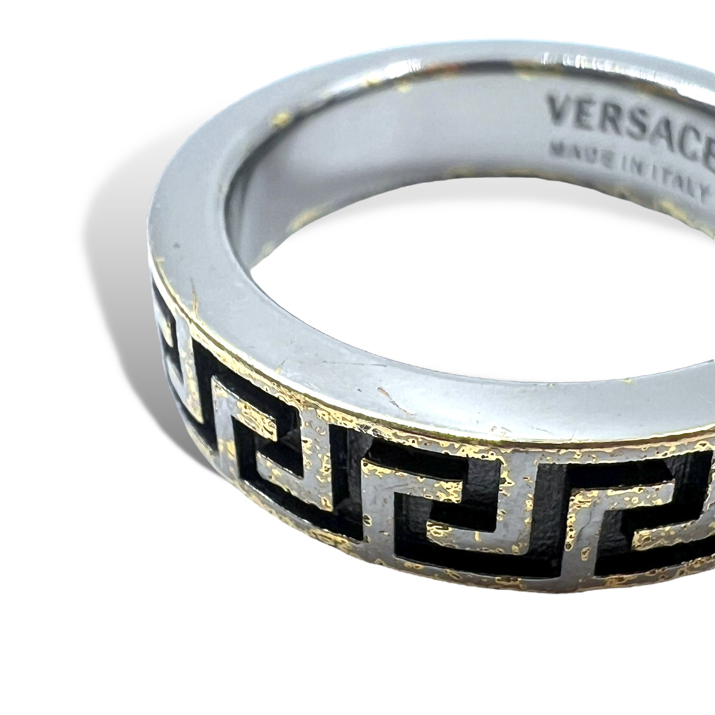 VERSACE グリークリング 指輪 16号 シルバー メタル メデューサ ロゴモチーフ イタリア製