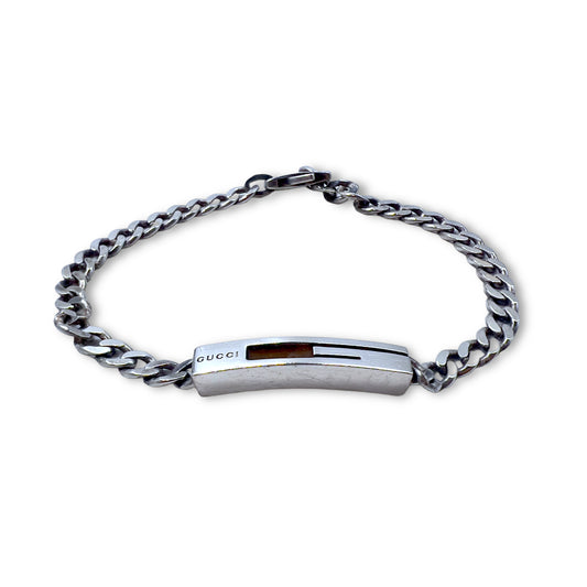 日本然リトテ-古着オンライン-GUCCI ロゴモチーフ 喜平チェーン ブレスレット Ag925 シルバー イタリア製-GUCCI Logo Motif Kihei Chain Bracelet AG925 Silver Italian Made