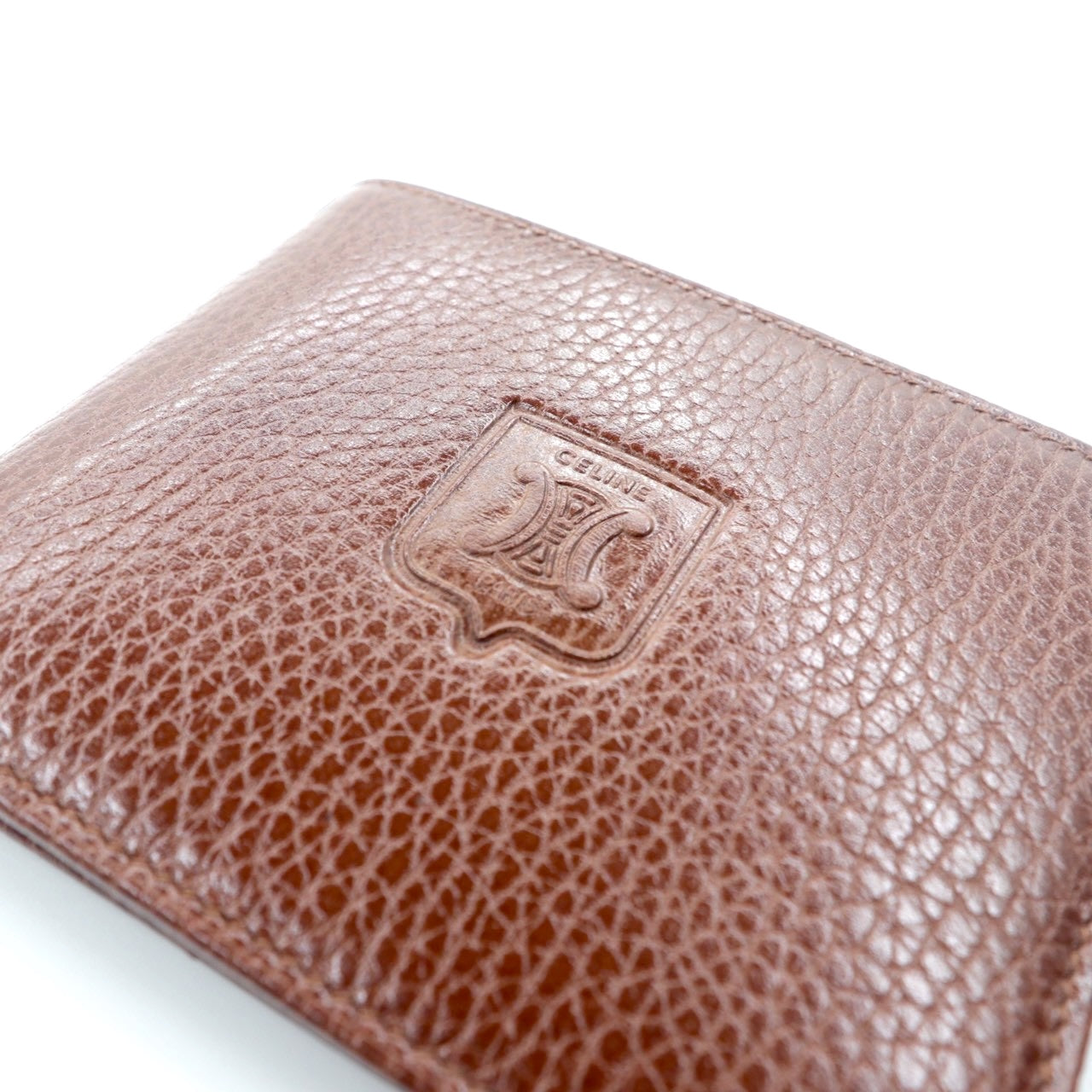 CELINE Bifold Wallet Brown Leather Embossed Triomphe Engraved Old Unused Item