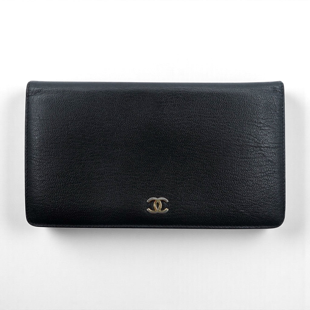CHANEL Seburga Caviar Skin Long Wallet Black Leather Coco Mark A68706 Made in France