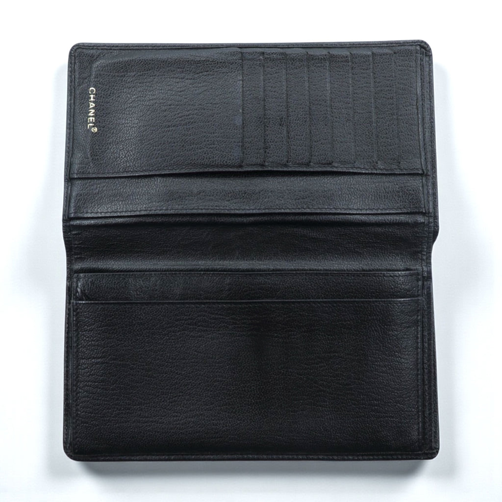 CHANEL Seburga Caviar Skin Long Wallet Black Leather Coco Mark A68706 Made in France