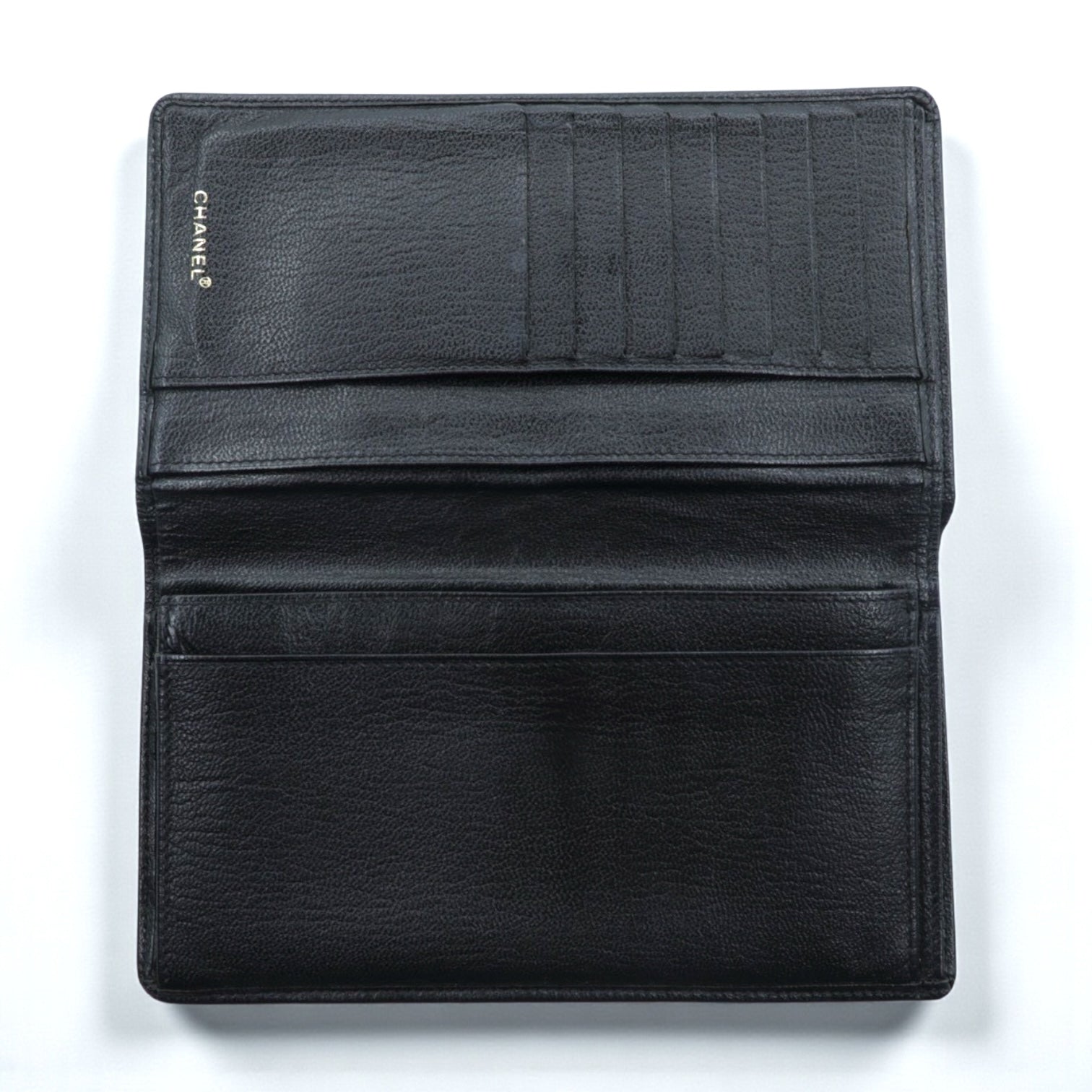 CHANEL Seburga Caviar Skin Long Wallet Black Leather Coco Mark A68706 Made in France