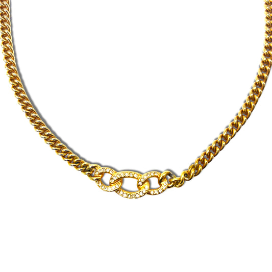 日本然リトテ-古着オンライン-Christian Dior チェーン ネックレス ゴールド ラインストーン GERMANY刻印 オールド ドイツ製-Christian Dior Chain Necklace Gold Line Stone GERMANY engraved Vintage Germany Made