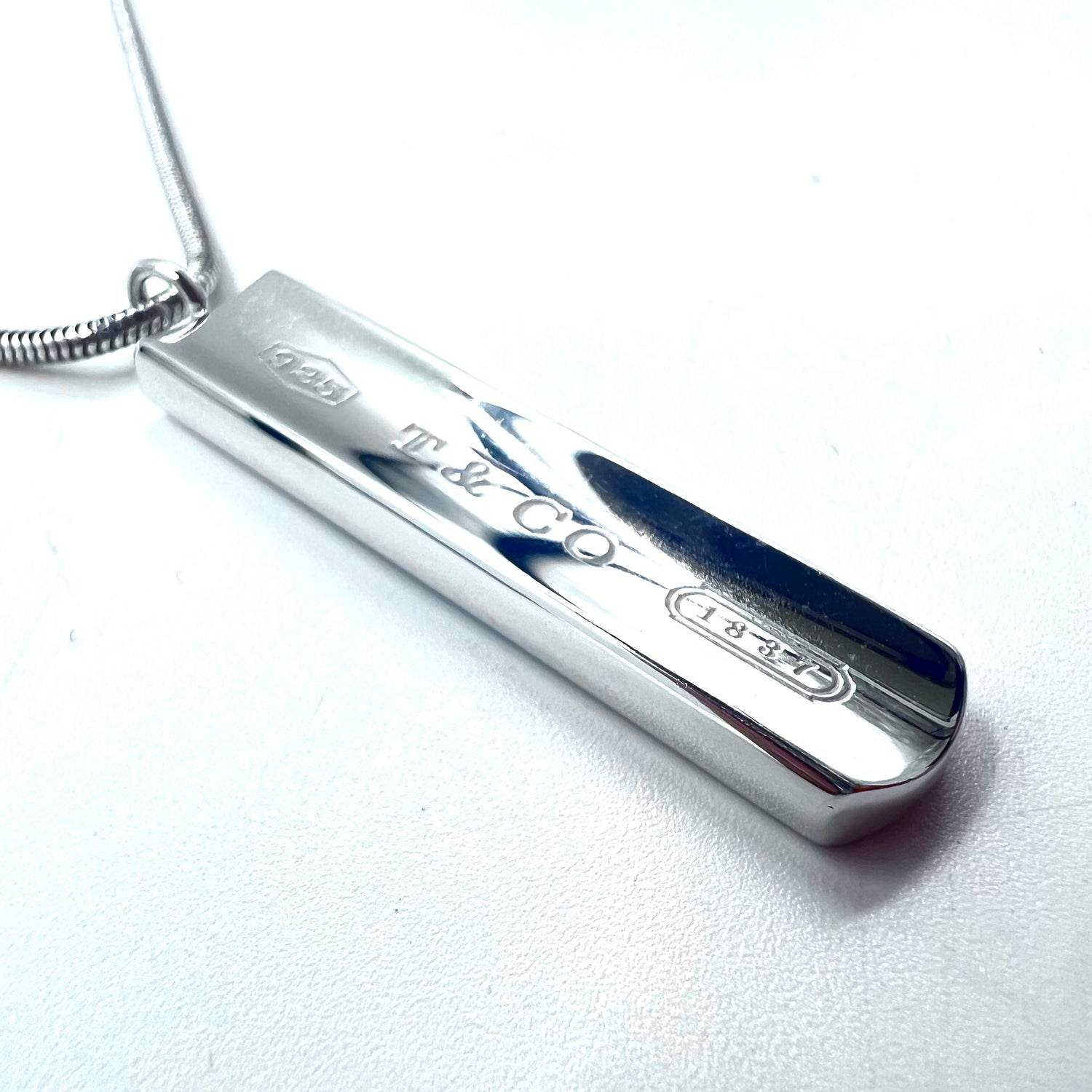 TIFFANY & CO. 1837 Bar Plate Tag Necklace Pendant Silver 925 ...
