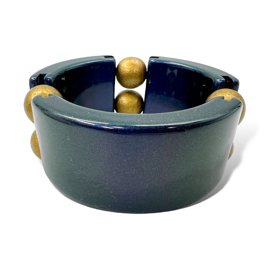 日本然リトテ-古着オンライン-MARNI ワイド ブレスレット バングル ネイビー ゴールド-MARNI wide bracelet bangle navy gold