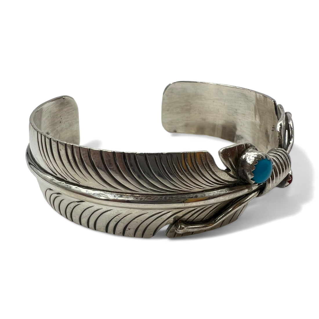 NAVAJO Vintage Indian Bracelet Navajo Indian Jewelry Feather Bangle STERLING Silver Turquoise