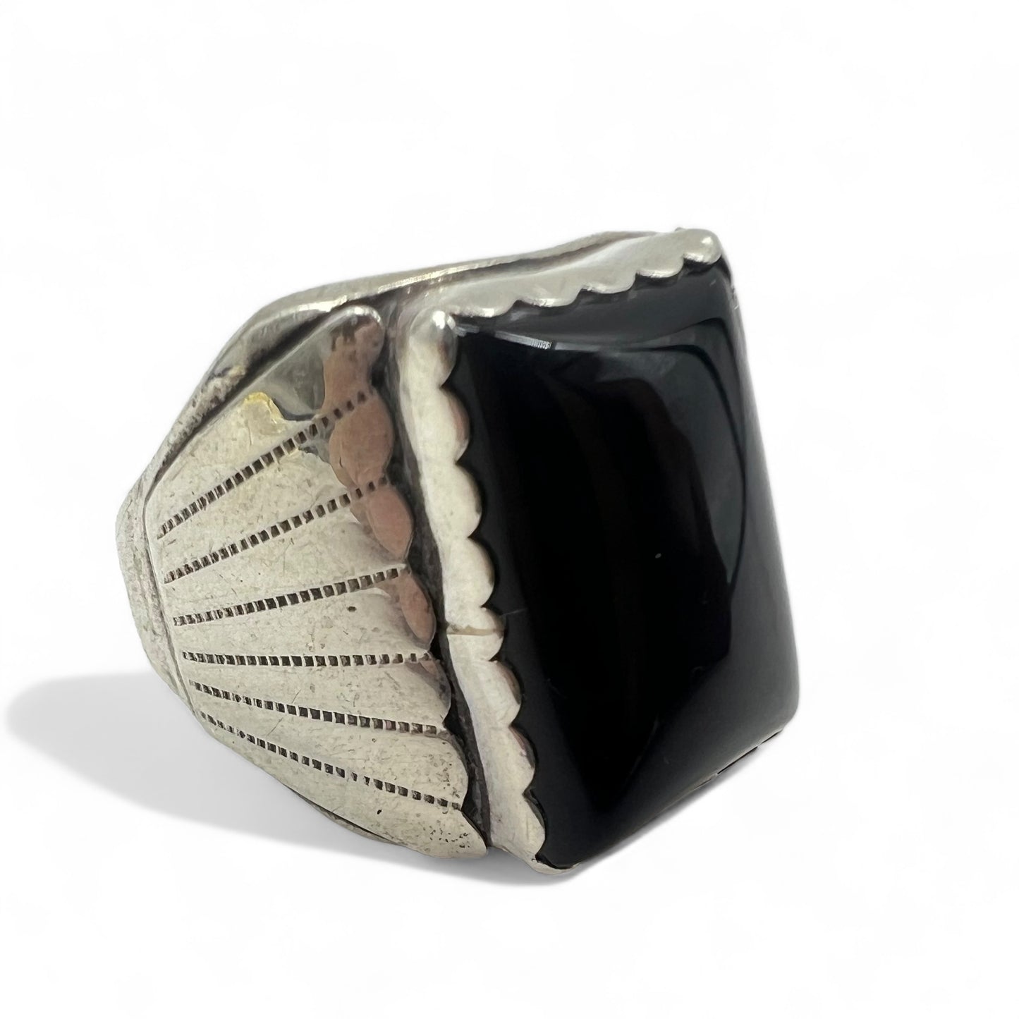 Vintage Indian Ring Onyx ナバホ族 NAVAJO インディアンジュエリー リング 19号 レクタンギュラー STERLING シルバー ブラック オニキス DL刻印