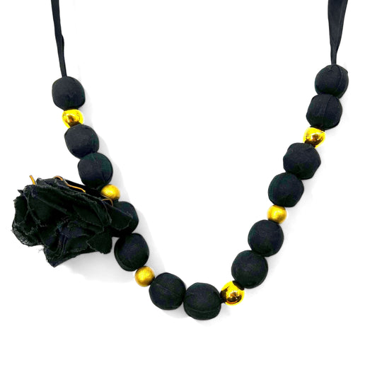 日本然リトテ-古着オンライン-MARNI リボン フラワー ネックレス チョーカー ブラック ゴールド-MARNI Ribbon Flower Necklace Choker Black Gold