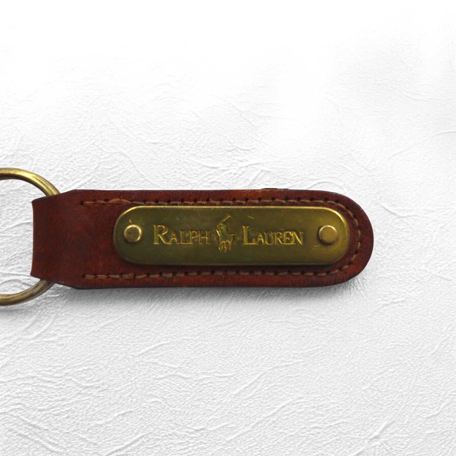 RALPH LAUREN USA made leather key ring key holder brown metal plate unused
