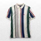 CHAPS RALPH LAUREN 90s Multi-stripe Polo Shirt L White One-point logo embroidery