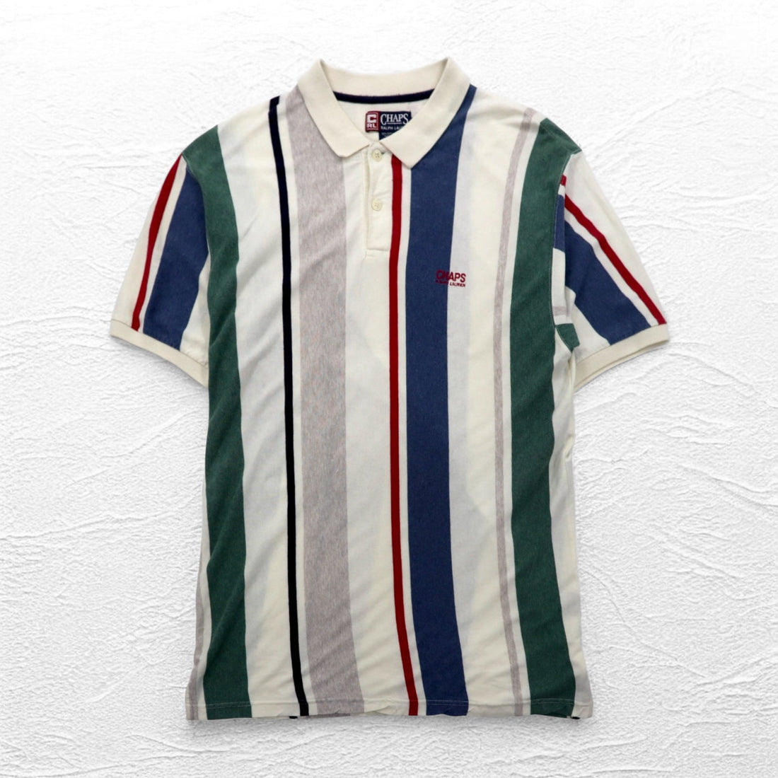 CHAPS RALPH LAUREN 90s Multi-stripe Polo Shirt L White One-point logo embroidery