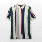 CHAPS RALPH LAUREN 90s Multi-stripe Polo Shirt L White One-point logo embroidery