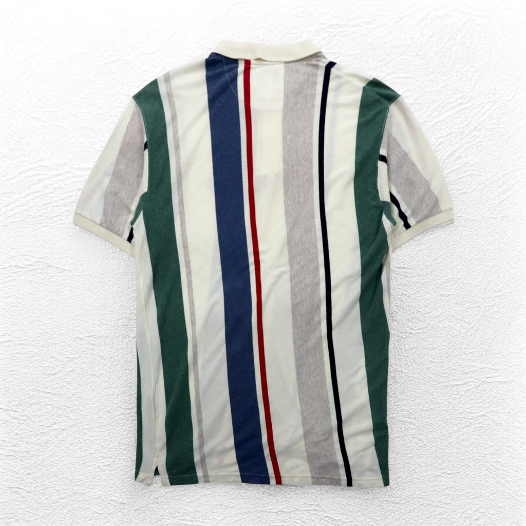 CHAPS RALPH LAUREN 90s Multi-stripe Polo Shirt L White One-point logo embroidery
