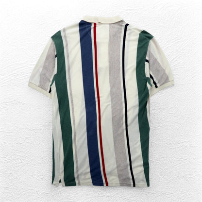 CHAPS RALPH LAUREN 90年代 マルチストライプ ポロシャツ L ホワイト ワンポイントロゴ刺繍