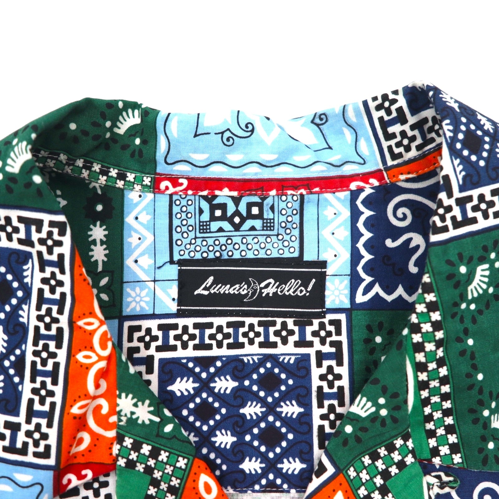 LUNA'S HELLO Bandana Patchwork Short Sleeve Open Collar Shirt, Size XL, Multicolor, All-Over Print