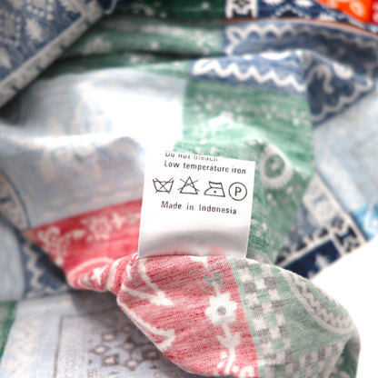 LUNA'S HELLO Bandana Patchwork Short Sleeve Open Collar Shirt, Size XL, Multicolor, All-Over Print