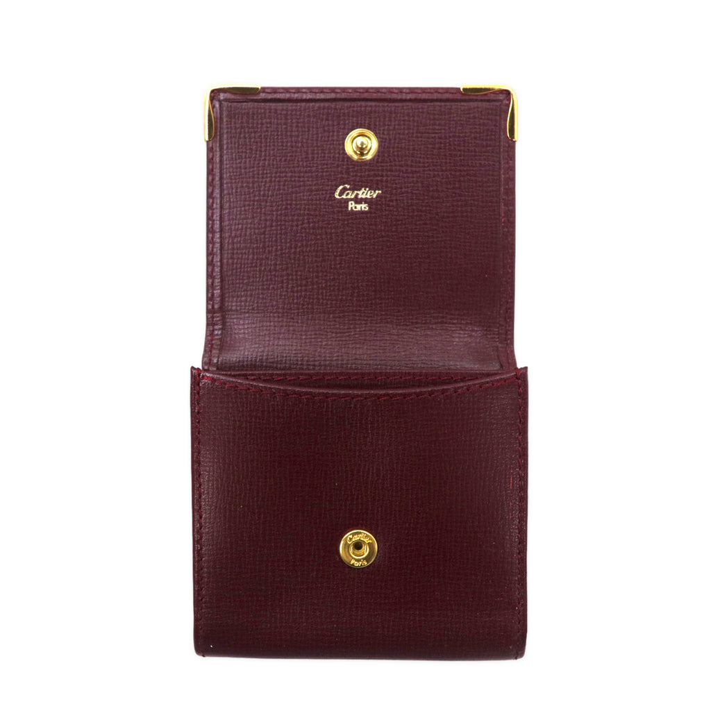 Cartier Mustline Coin Case Coin Purse Bordeaux Leather Made in France