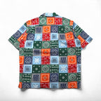 LUNA'S HELLO Bandana Patchwork Short Sleeve Open Collar Shirt, Size XL, Multicolor, All-Over Print