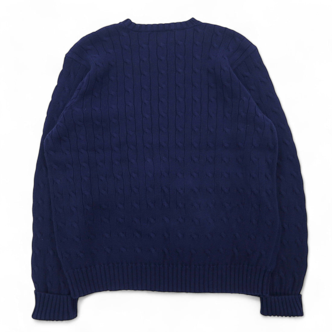 POLO GOLF RALPH LAUREN 90年代 クルーネック ケーブルニット セーター L ネイビー コットン ワンポイント 刺繍