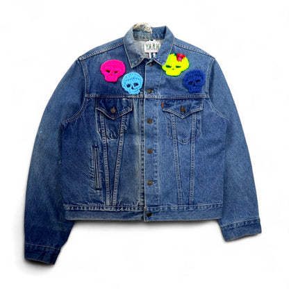 Y.A.R.N. × 90s Levi's オレンジタブ 75505 リメイク 再構築 ニット スカル デニムジャケット Knit Skull Denim Jacket Gジャン L ハンドメイド
